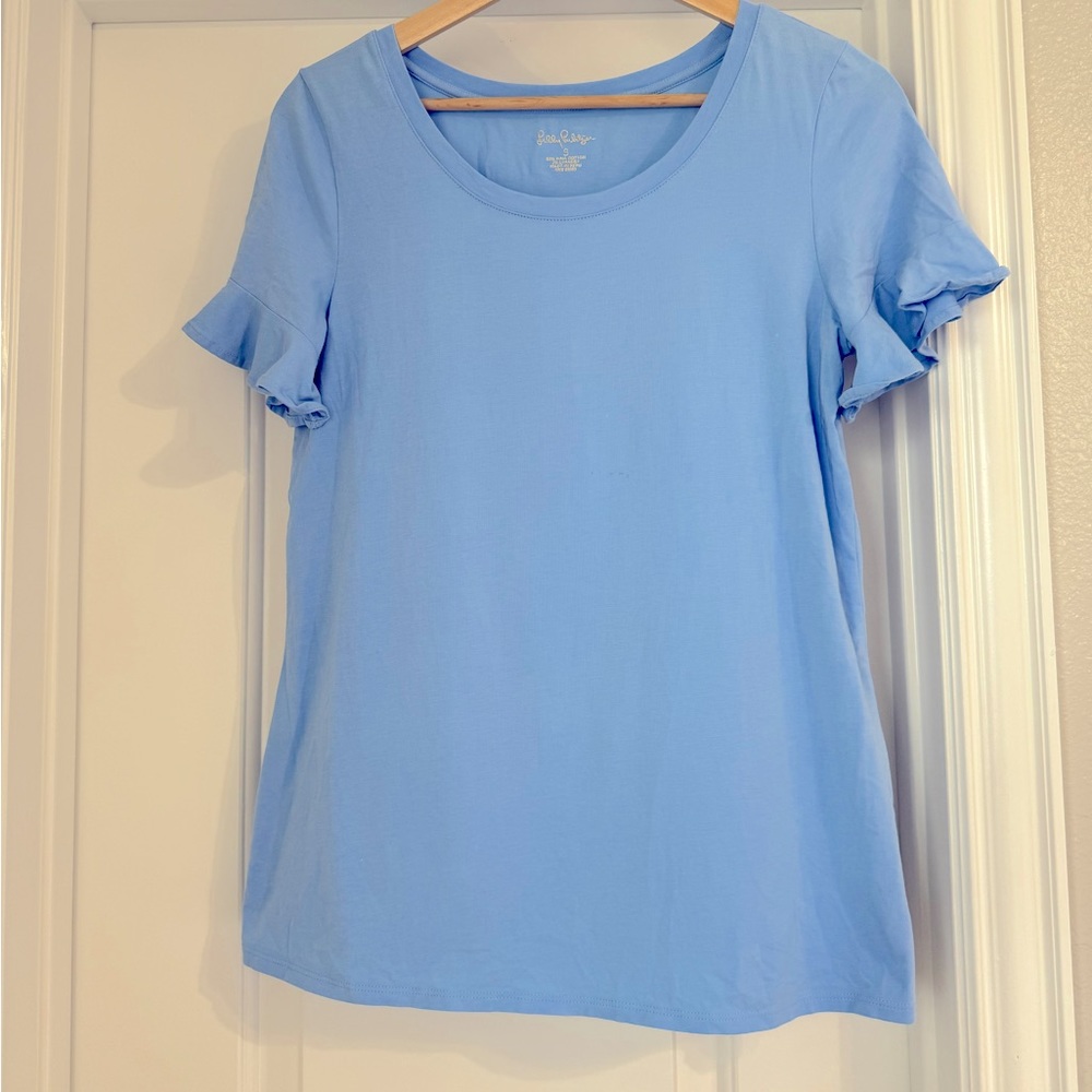 Lilly Pulitzer Solid Shirt with Ruffle Sleeve- EUC